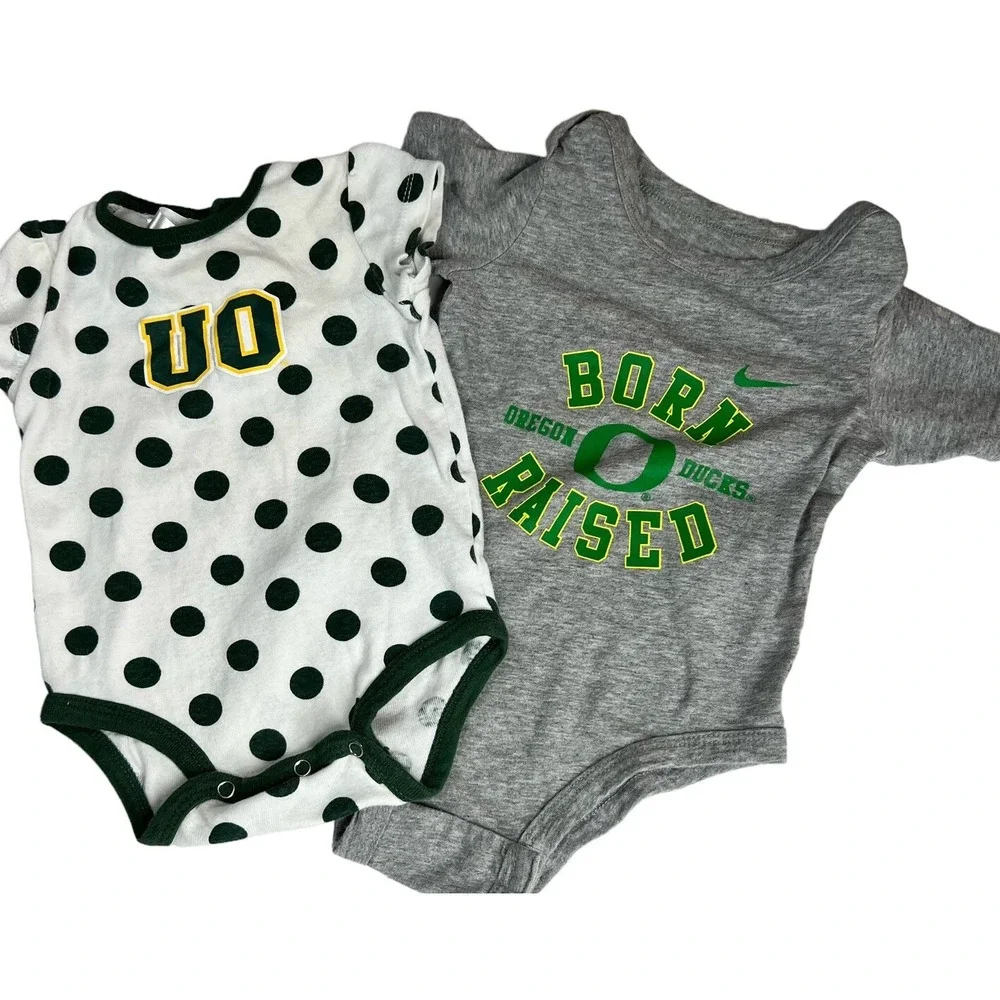 Oregon Ducks One Piece Set/2 Baby Unisex 3-9M Gray White NCAA Sporty Polka Dot‎